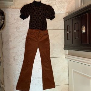 Blank NYC corduroy bootcut.  And Free people top.